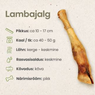 Naturaalne kuivatatud lambajalg koerale – 100% lambast närimismaius, pikkus 10–17 cm