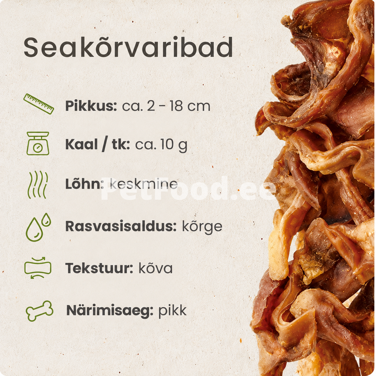 Naturaalsed kuivatatud seakõrvaribad koerale – 100% seast valmistatud närimismaius