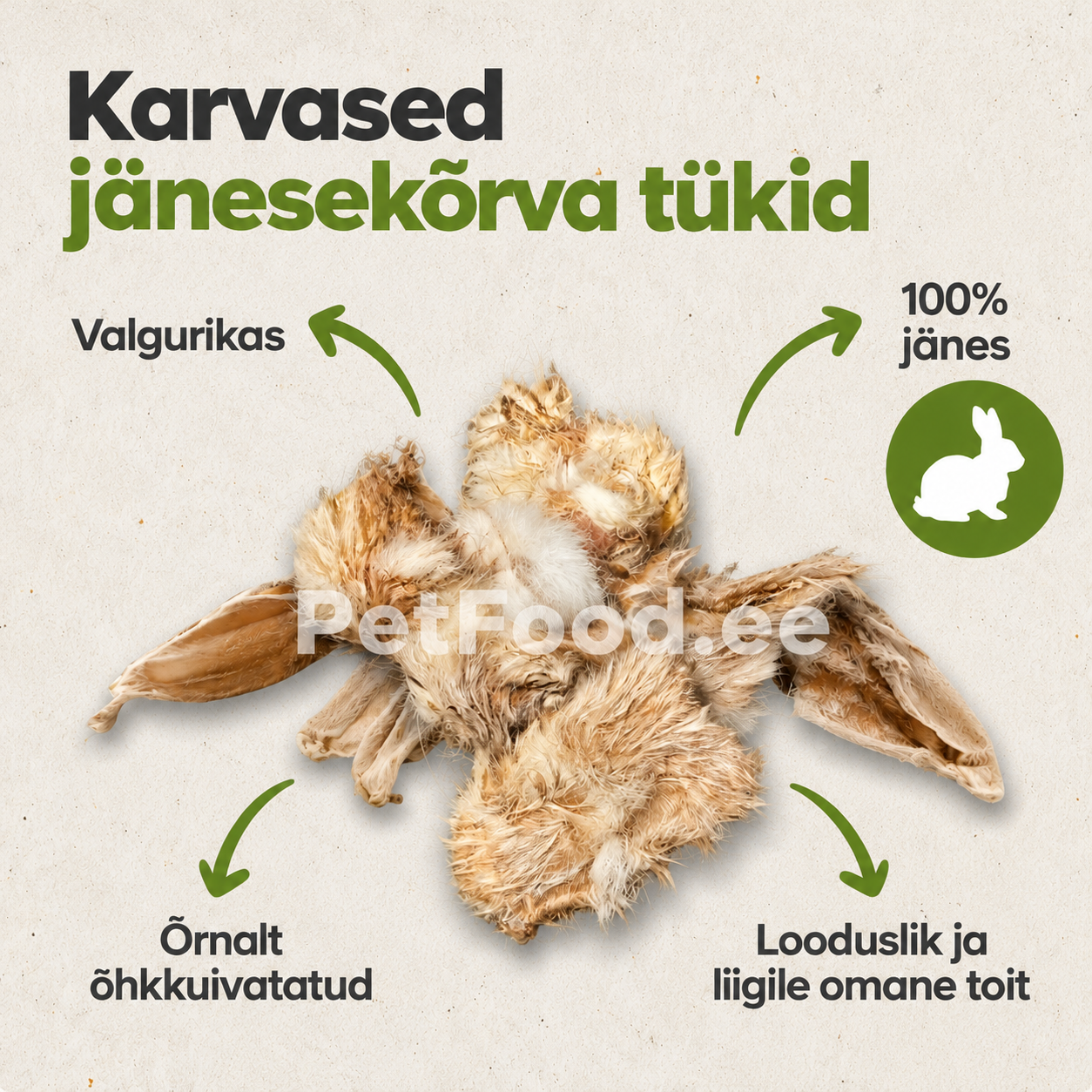Karvased jänesekõrva tükid – õrnalt õhkkuivatatud ja valgurikas koeramaius