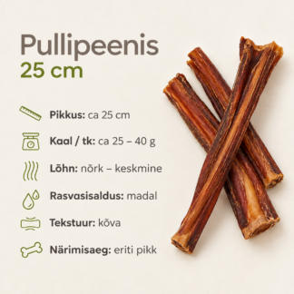 Pullipeenis 25 cm – naturaalne kuivatatud veiselihast närimismaius koerale