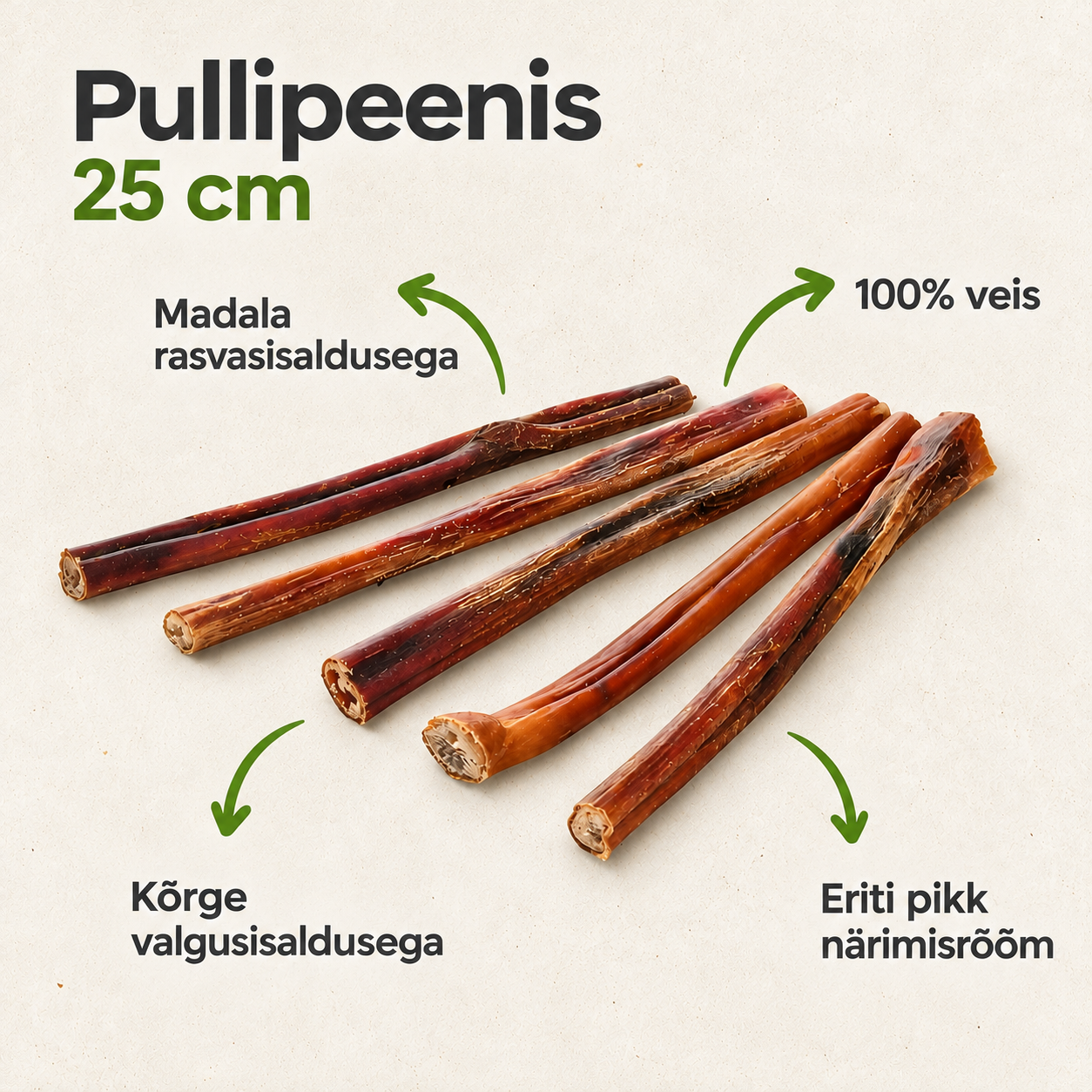 Pullipeenis 25 cm – valgurikas ja madala rasvasisaldusega koera närimismaius