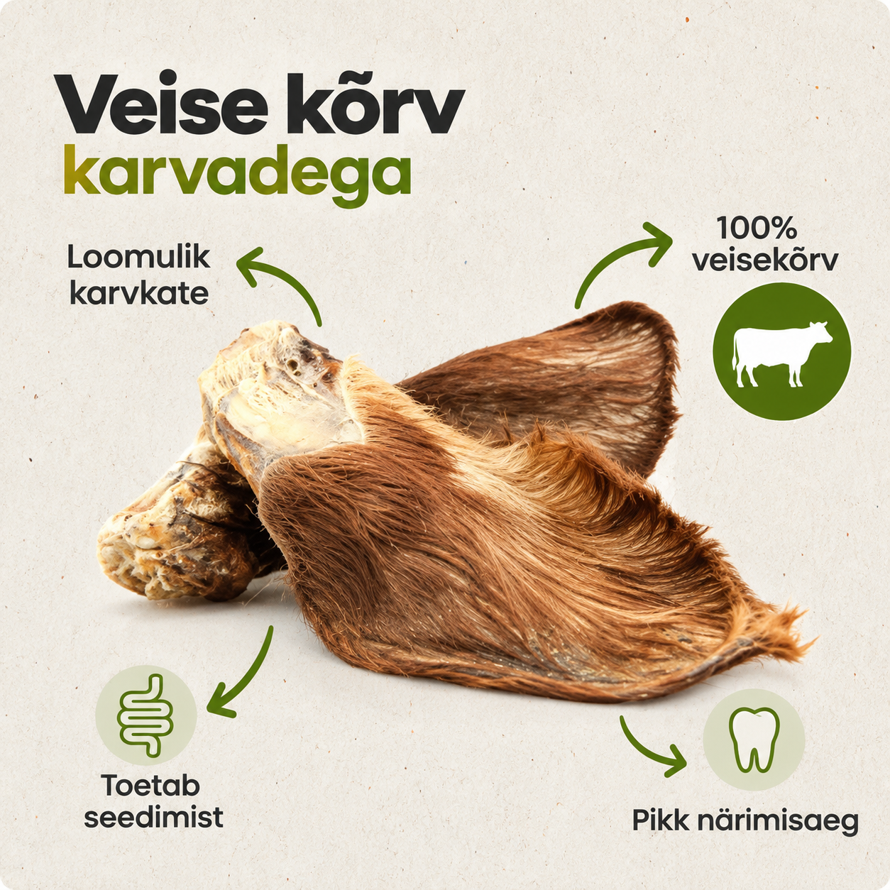 Karvadega veisekõrv koerale – naturaalne pika närimisajaga närimismaius