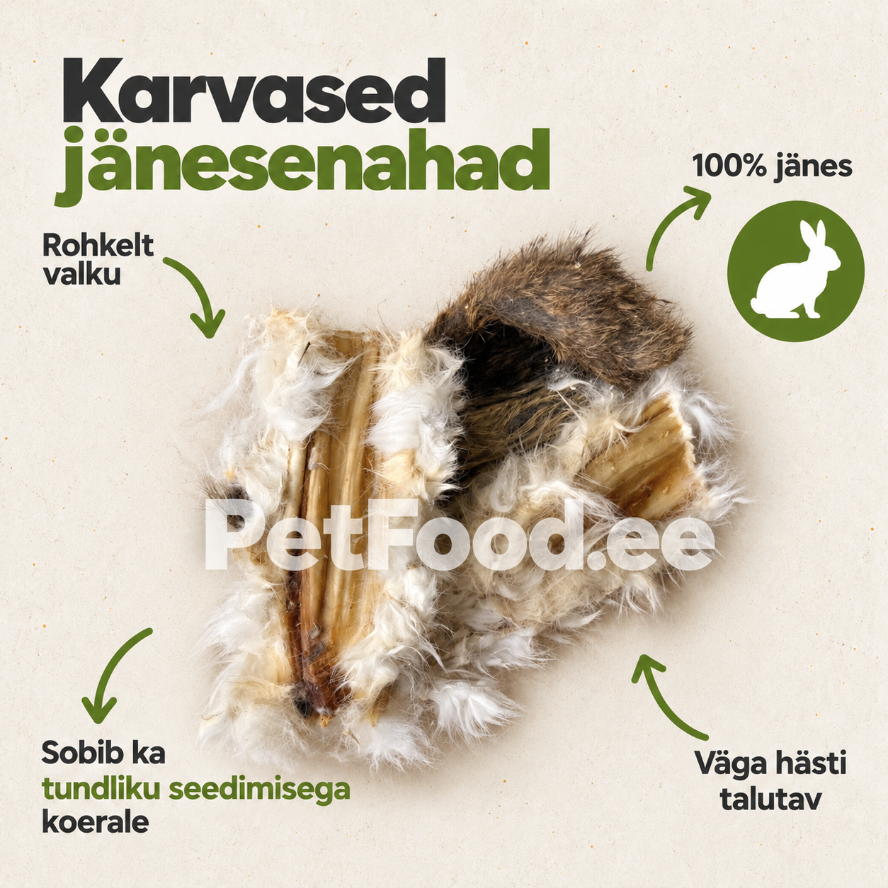 Karvased jänesenahad – naturaalsed karvadega närimismaiused koertele, kõrge valgusisaldusega