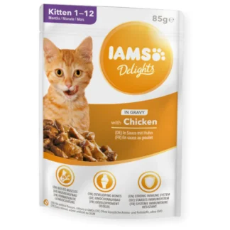 Täissööt (konserv) IAMS Delights kassipoegadele Rikkalikult värsket kana kastmes