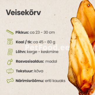 Veisekõrv koerale lihaga on naturaalne ja maitsev närimismaius